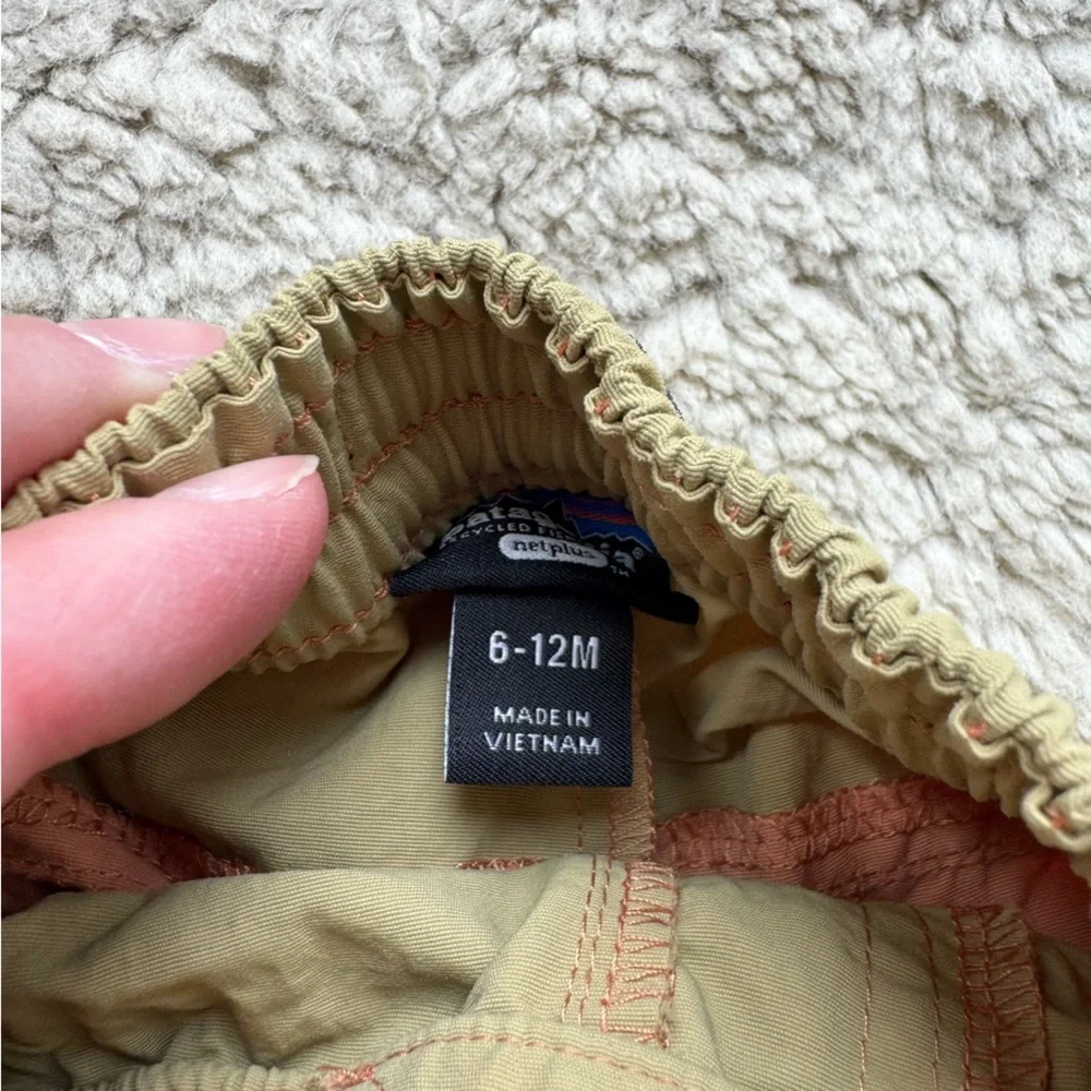 Patagonia Kids Swim Trunks in Tan, Peach & Aqua
